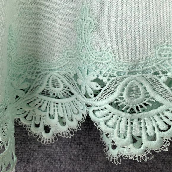 Soft Surroundings Tunic Top Sweater Women PL Crochet Hem Long Sleeve Mint Green - Picture 3 of 12